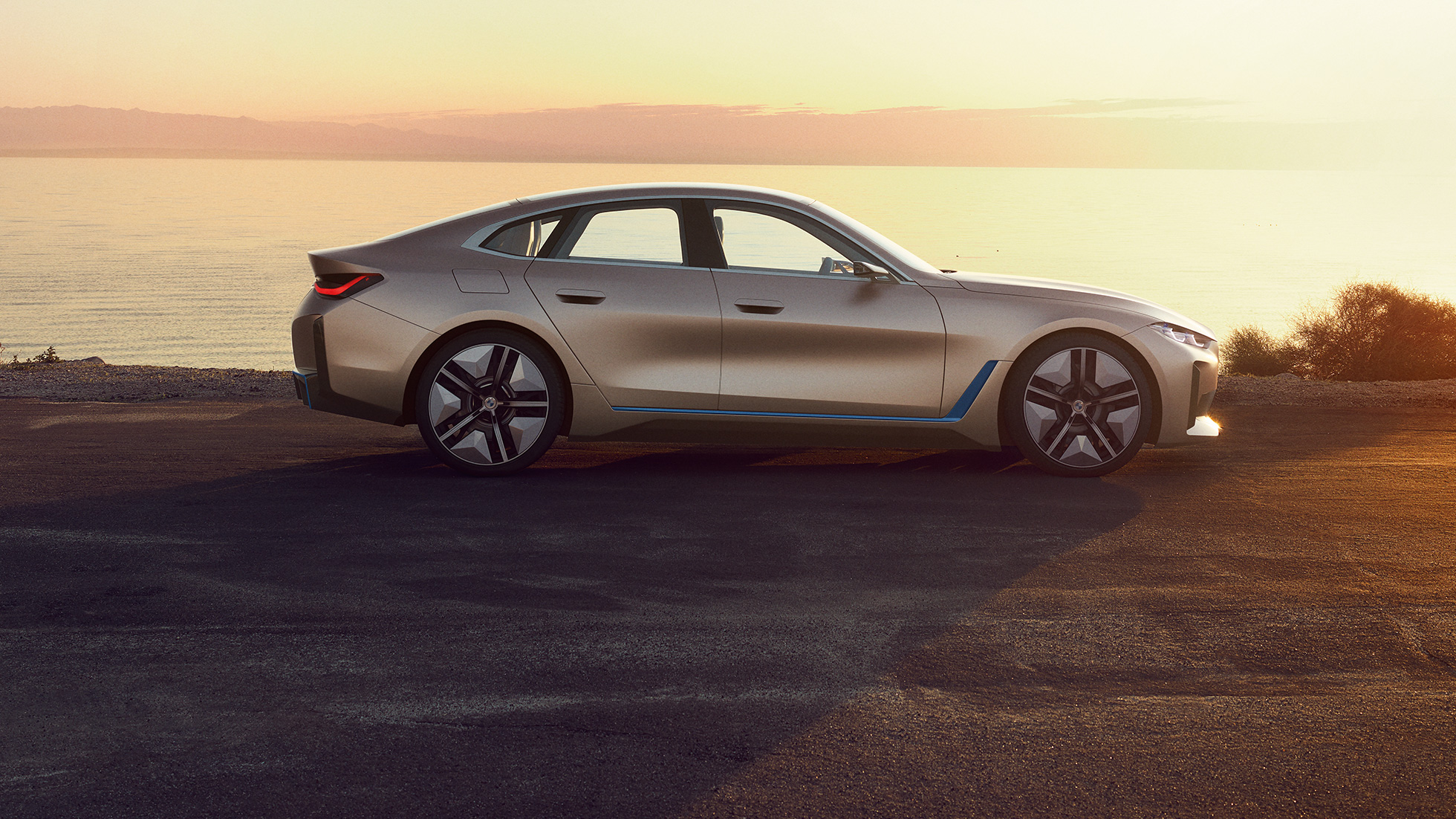 Ytra byrði BMW Concept i4 2020 G26 BMW Concept i4 2020 G26-rafbíll, ytra byrði rafknúins BMW Gran Coupé