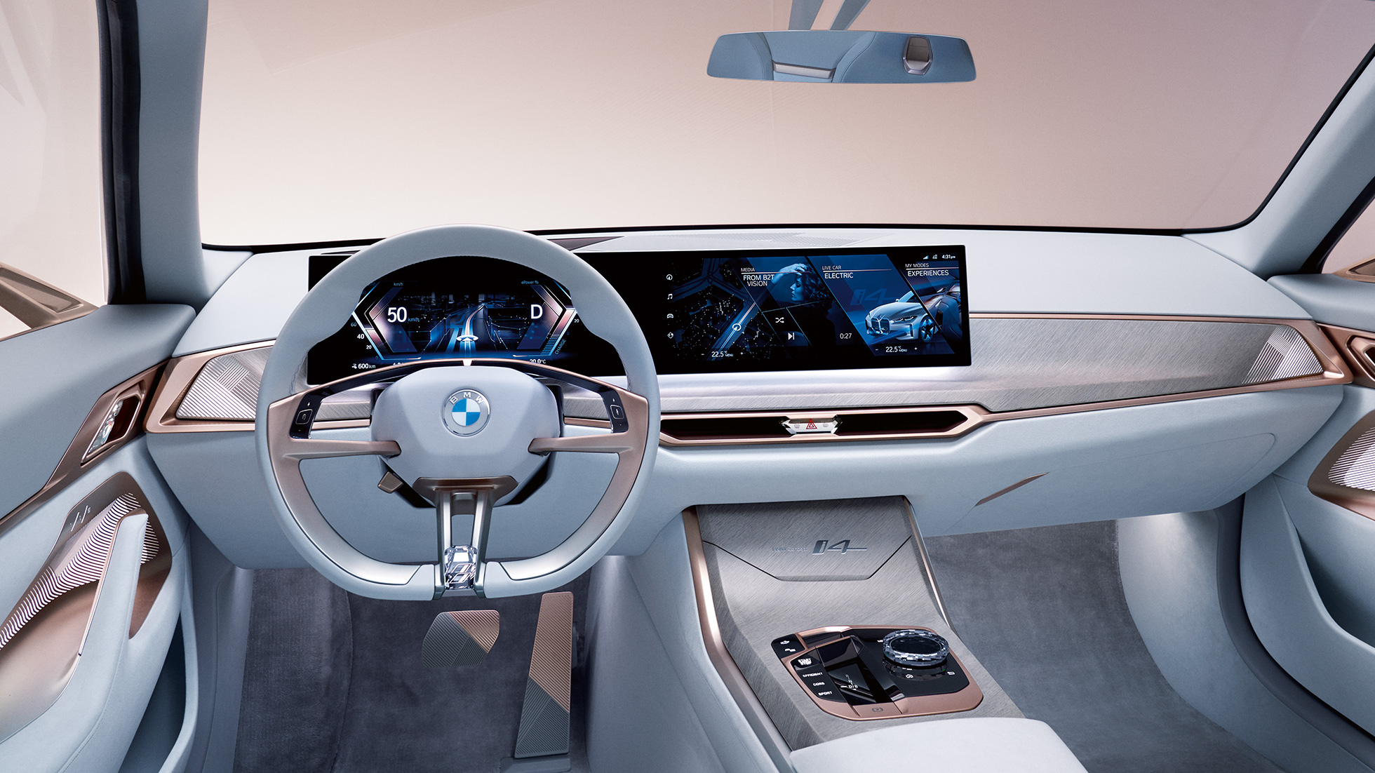 Innanrými BMW Concept i4 2020 G26 1 Innanrými BMW Concept i4 2020 G26-rafbíls 1, rafknúinn BMW Gran Coupé
