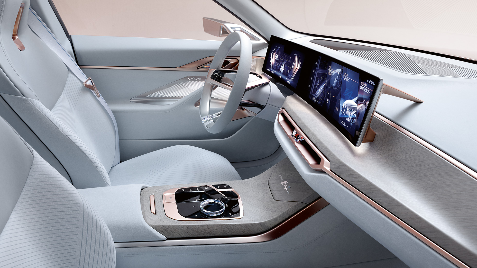 Innanrými BMW Concept i4 2020 G26 2 Innanrými BMW Concept i4 2020 G26-rafbíls 2, rafknúinn BMW Gran Coupé